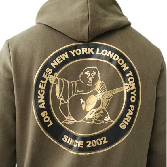 True Religion Men's 2 PC Sweatsuit Fleece Tracksuit Matching Outfit Olive Green - Picture 6 of 11